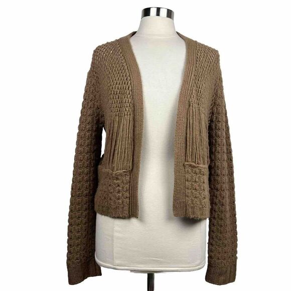 Rachel Comey Cardigan L Womens Tan Baby Alpaca Knit Open Front Short Sweater - Picture 1 of 9